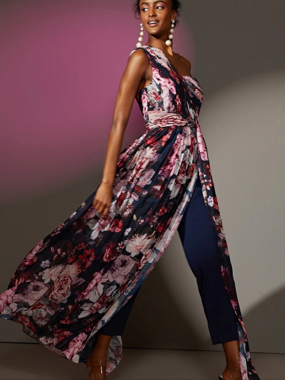 NWT Kay Unger Layla Walk-through 1 ShoulderSkirt& Hidden Pants STATEMENT PC $468 - Picture 3 of 8